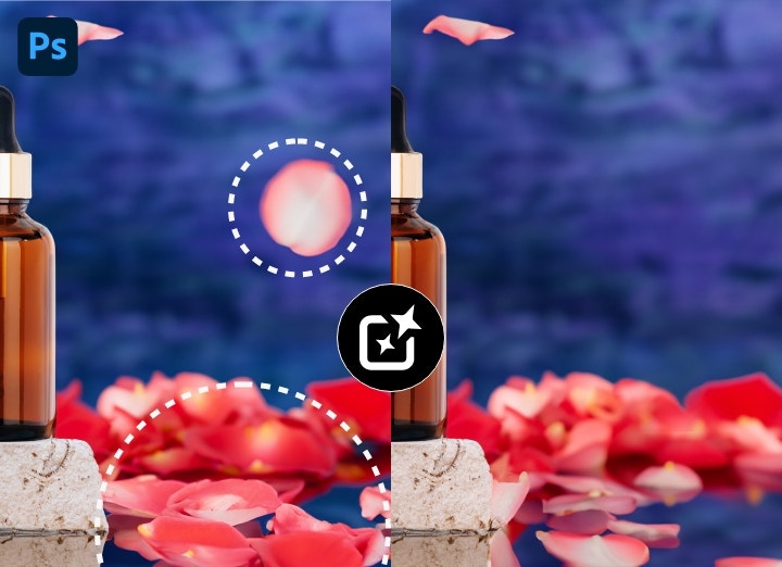 removing generated flower petals before and after