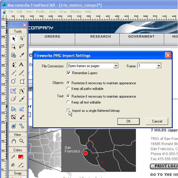 Importador de PNG de Fireworks MX