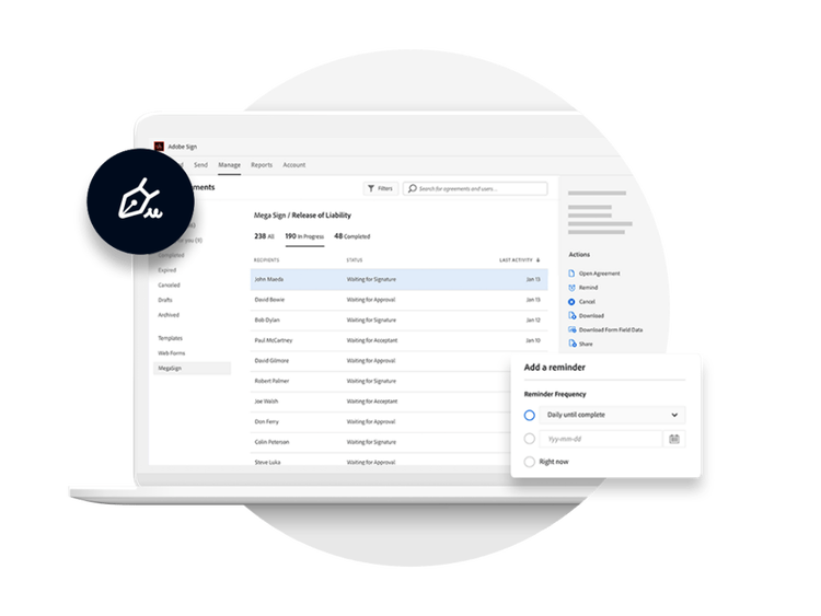 a laptop screen showing a document tracking system with several documents in progress and a status pop up window