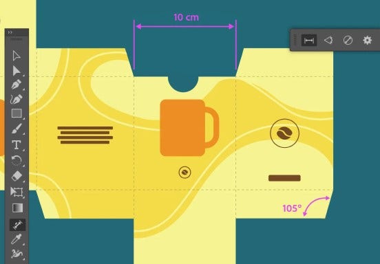 ilustrasi pembungkusan produk dengan cawan kopi di atas bungkusan