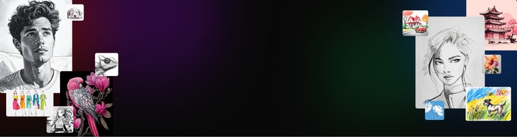 Kolaj dengan pelbagai gaya lukisan daripada lakaran pensel hinggalah seni garisan yang dihasilkan dengan penjana lukisan AI