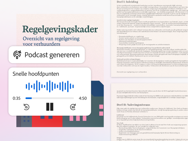https://main--da-dc--adobecom.aem.page/dc-shared/fragments/modals/videos/acrobat/generative-ai-pdf/get-audio-overviews-on-the-go#audio-overview | Document getiteld ‘Wetgevingskader’ met een audiospeler voor het genereren van podcasts inclusief golfvormen, duur en afspeelknoppen. | :play: