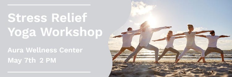 White & Gray Wave Stress Relief Yoga Workshop Event Banner
