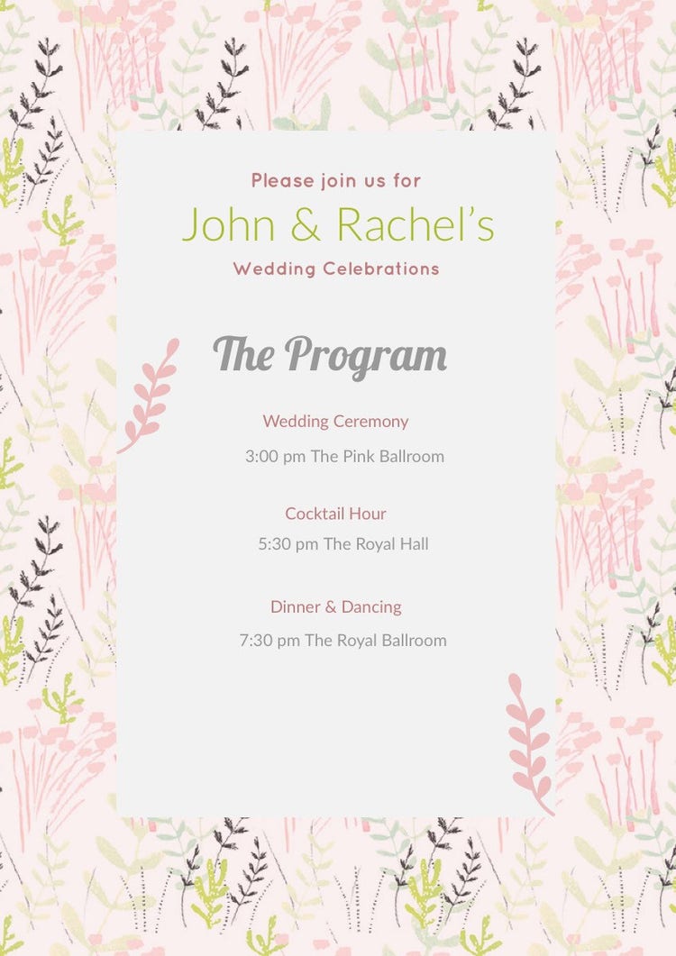 White and Pink Wedding Ceremony Program