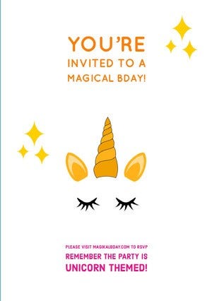 White Orange and Yellow Birthday Invitation Unicorn Birthday Card