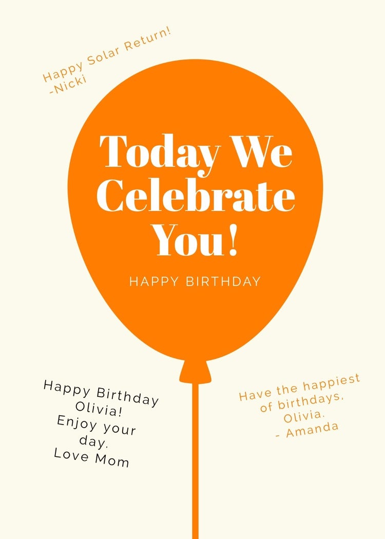 Orange Balloon Shareable Group Birthday Card