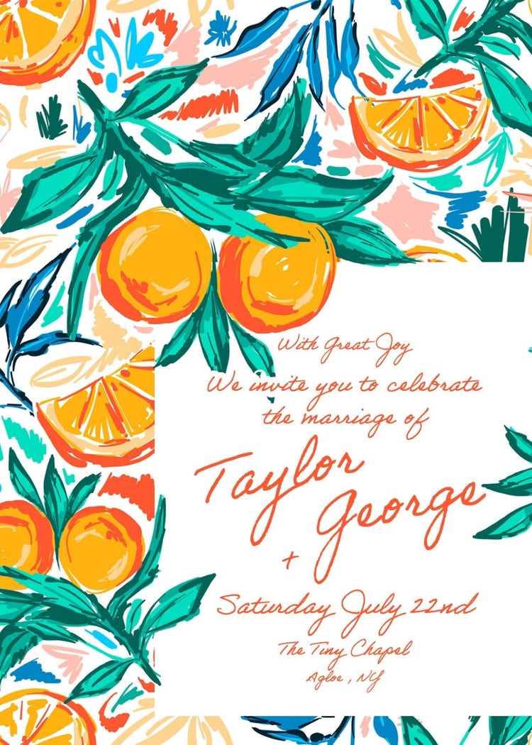 Orange Painted Wedding Invitation