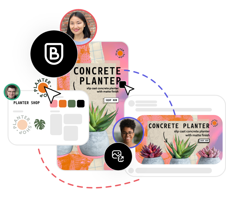 Work better together. Share templates, assets, and brand identity across your team so content consistently reflects your look. Save favorite templates to your library for a faster start.