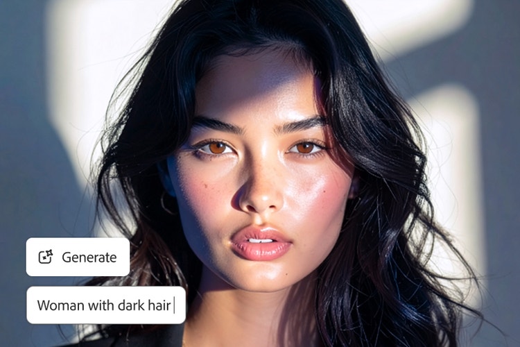 Door AI gegenereerde close-up van een vrouw op basis van de opdracht "Vrouw met donker haar".