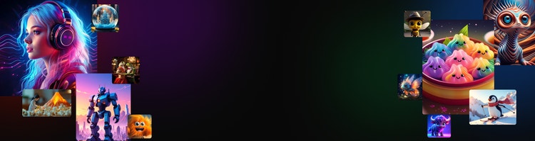 Banner met een collage van afbeeldingen uit een AI-animatiegenerator met kleurrijke personages en illustraties