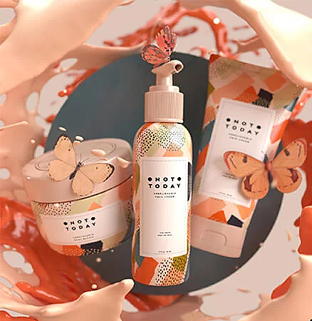 Vlinders versieren deze foto van een gezichtsverzorgingsproduct.