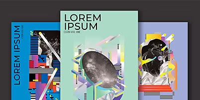 Sett med futuristiske arrangementsplakater