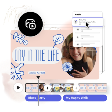 Icons and graphic elements, and vlog video with the text