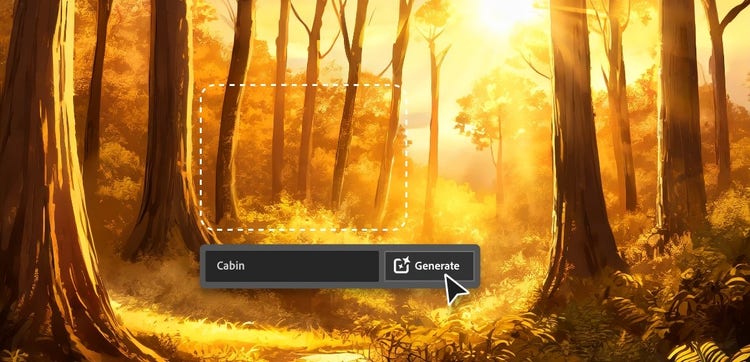 AI generated image of a forest during the golden hour