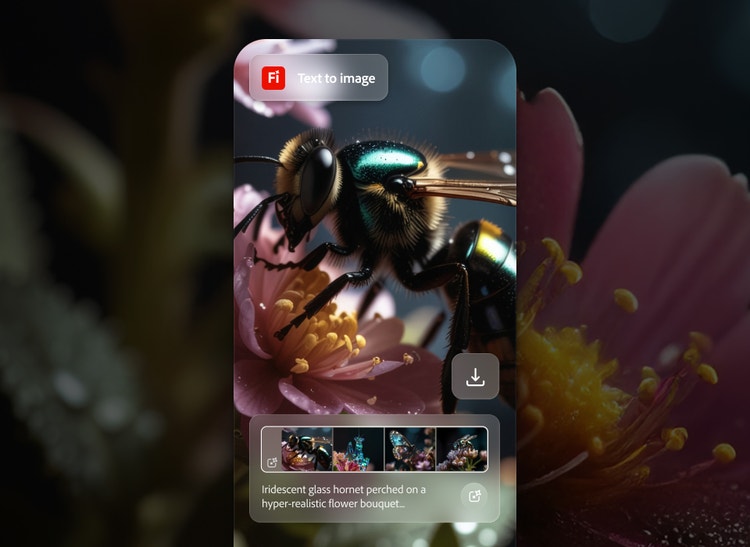 kumukutitap na glass hornet na nakadapo sa hyper-realistic na bouquet ng bulaklak