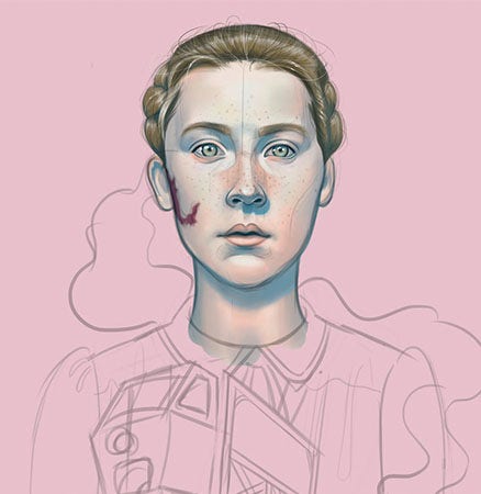 Framework ng digital sketch na may bahagi ng art na napunan.