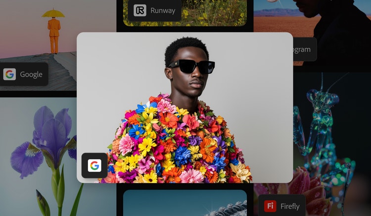 AI-generated na image ng Gemini na nagpapakita ng isang tao sa makulay na bulaklaking outfit, na may logo ng Gemini sa kaliwang sulok sa ilalim