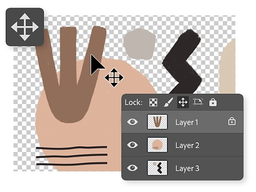 Icon na Mag-lock ng Posisyon na nakapatong sa abstract na illustration na may makukulay na hugis.
