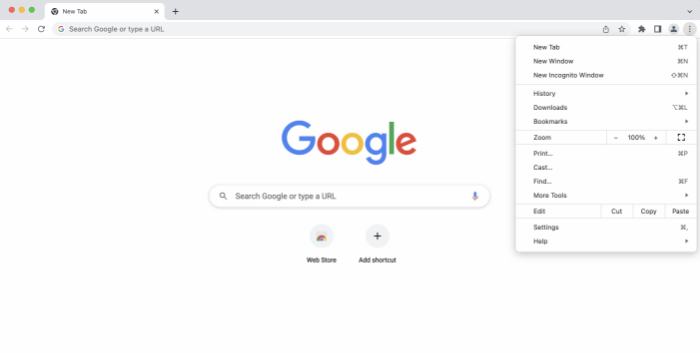 Kliknięcie ikony menu Google Chrome