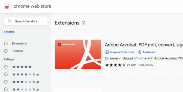 Rozszerzenie Adobe Acrobat w Chrome Web Store