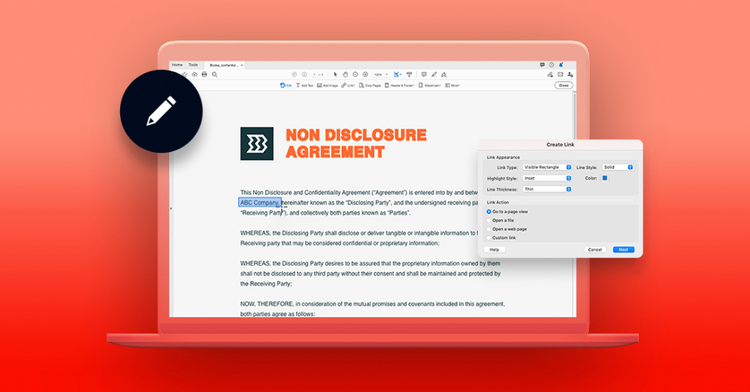 Przykład narzędzia do edytowania łączy w programie Adobe Acrobat Pro