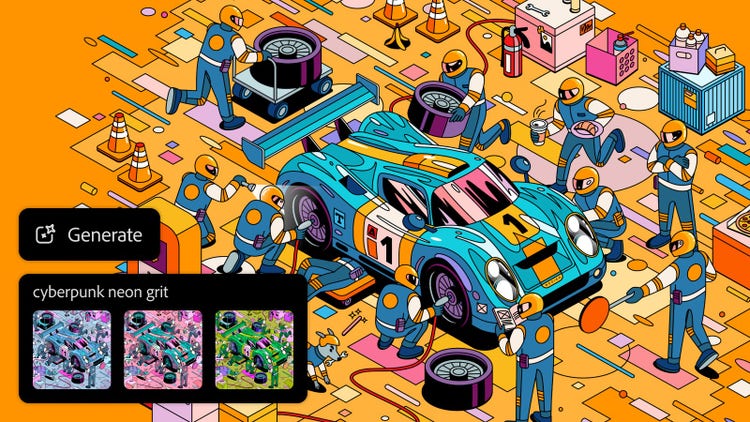 Kolorowanie grafiki wektorowej w neonowym, cyberpunkowym stylu — Generatywna zmiana kolorów w programie Illustrator