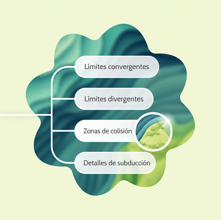Mapa mental parcial con cuatro ramas sobre un fondo verde, con una de ellas destacada mediante un efecto de foco de luz