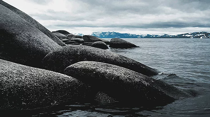 Photo of a rocky shoreline showcasing Lightroom's use for creating effects for online photos
