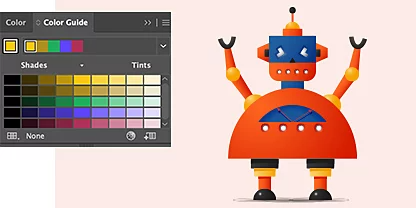 Color palette next to a customizable robot character