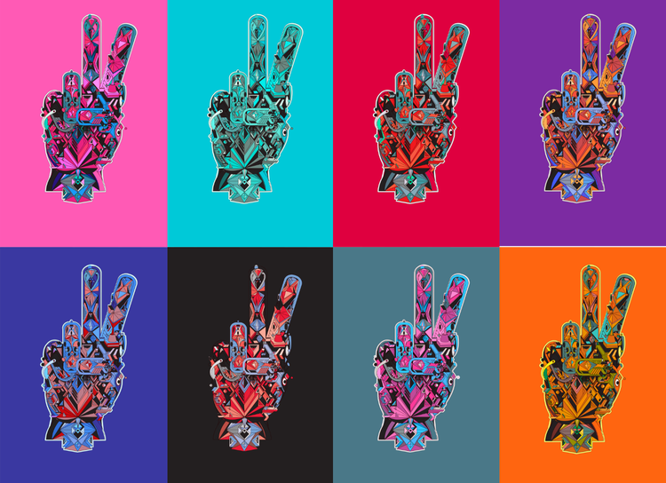 AI generated two finger peace sign with different color backgrounds