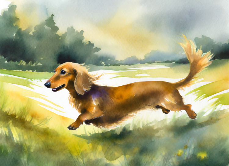 AI generated painting of a dachshund running