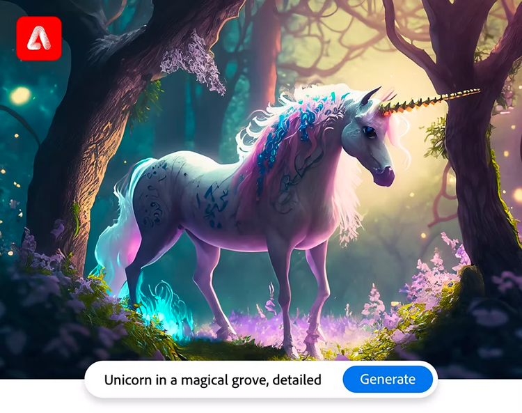 Unicorn in a magical grove, detailed