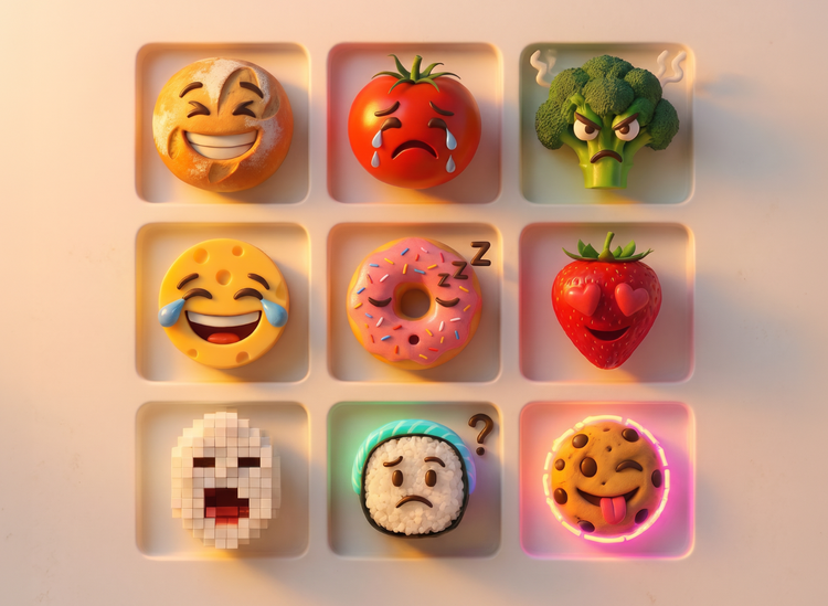 Multiple emoji design variations showing different interpretations of similar concept