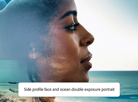 AI-generated image of a side profile face and ocean double exposure portrait from Adobe Firefly