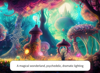 A magical wonderland, psychedelic, dramatic lighting