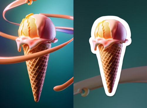 An image of an ice cream cone is transformed into a sticker using a Google partner model in Firefly.