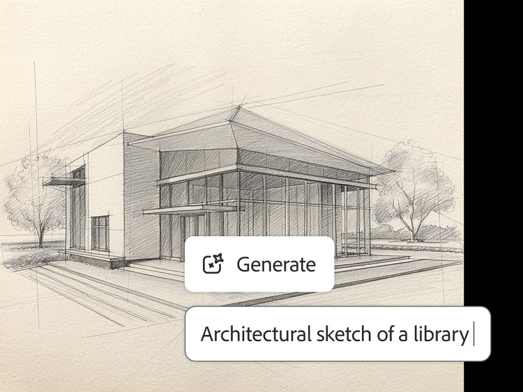 A line drawing of a library in the style of a pencil sketch generated by the prompt "Architectural sketch of a library".