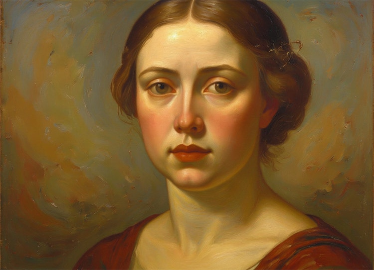 A portrait of a woman in a style reminiscent of oil painting.