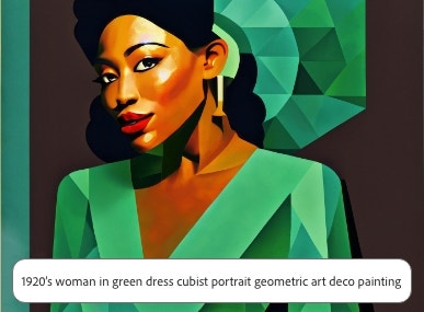1920's women in green dress cubist portrait geometric art deco painting