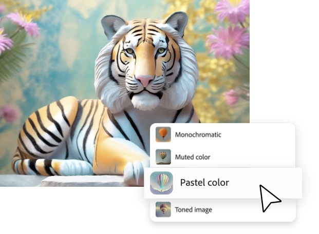 Tiger facing the camera with a menu showing different color options