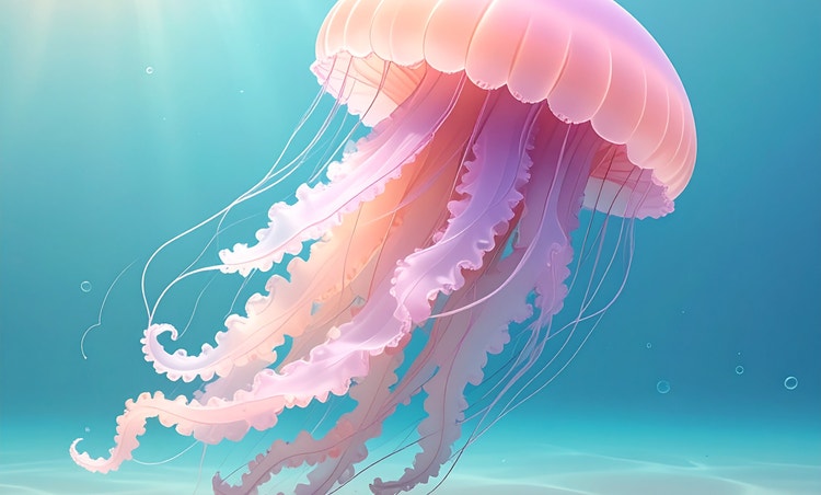 A saturated pastel depiction of a jellyfish, with delicate edges and smooth matte surfaces