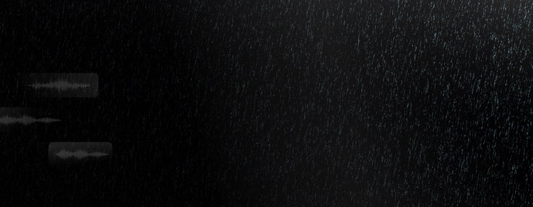 Raindrops falling through a dark sky with audio waveform overlays suggesting use of a sound effect generator to sync audio.
