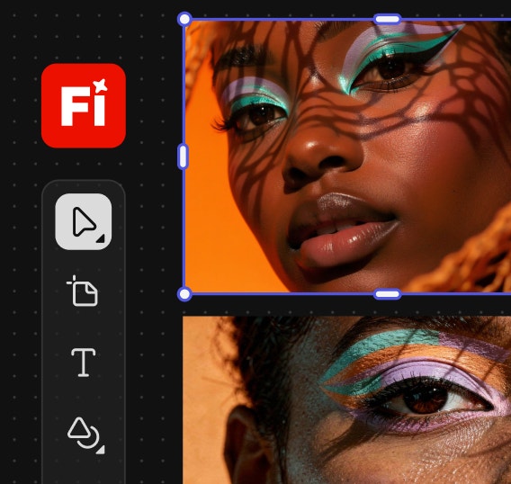 Firefly interface displaying multiple beauty portrait variations with editing tools and crop controls. The workspace demonstrates moving seamlessly between AI models and Adobe creative tools to refine images within a single professional workflow.