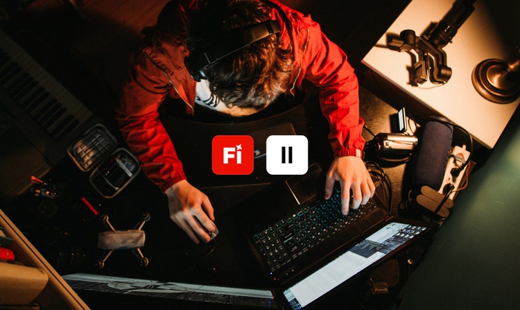 A creator working at a production desk with AI model controls overlaid on the workspace. The visual illustrates switching between AI voice models and creative tools within a single connected environment.