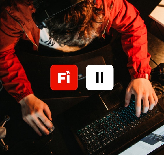A creator working at a production desk with AI model controls overlaid on the workspace. The visual illustrates switching between AI voice models and creative tools within a single connected environment.