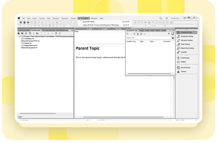 Book-level Templates for Variables and Conditional Tags
