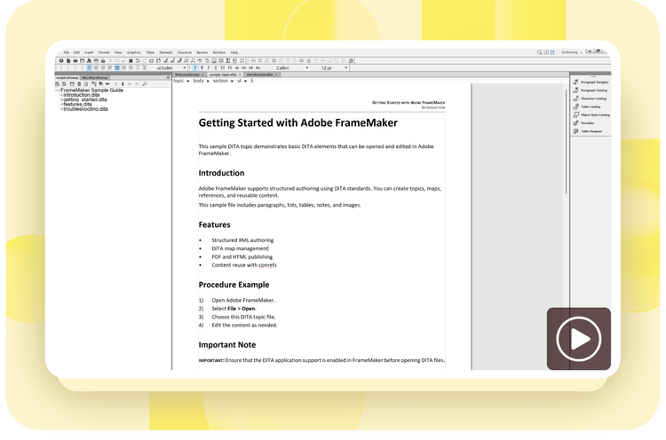 Simultaneous document and Tree View for DITA maps