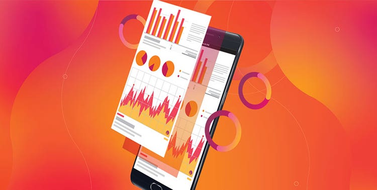 Digital illustration of data charts on a smartphone