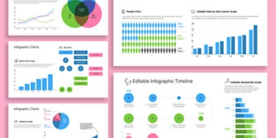 Collage of various infographic designs for Adobe Illustrator