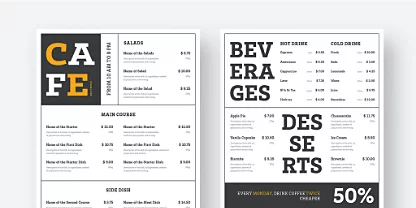 Restaurant menu design templates in Adobe InDesign